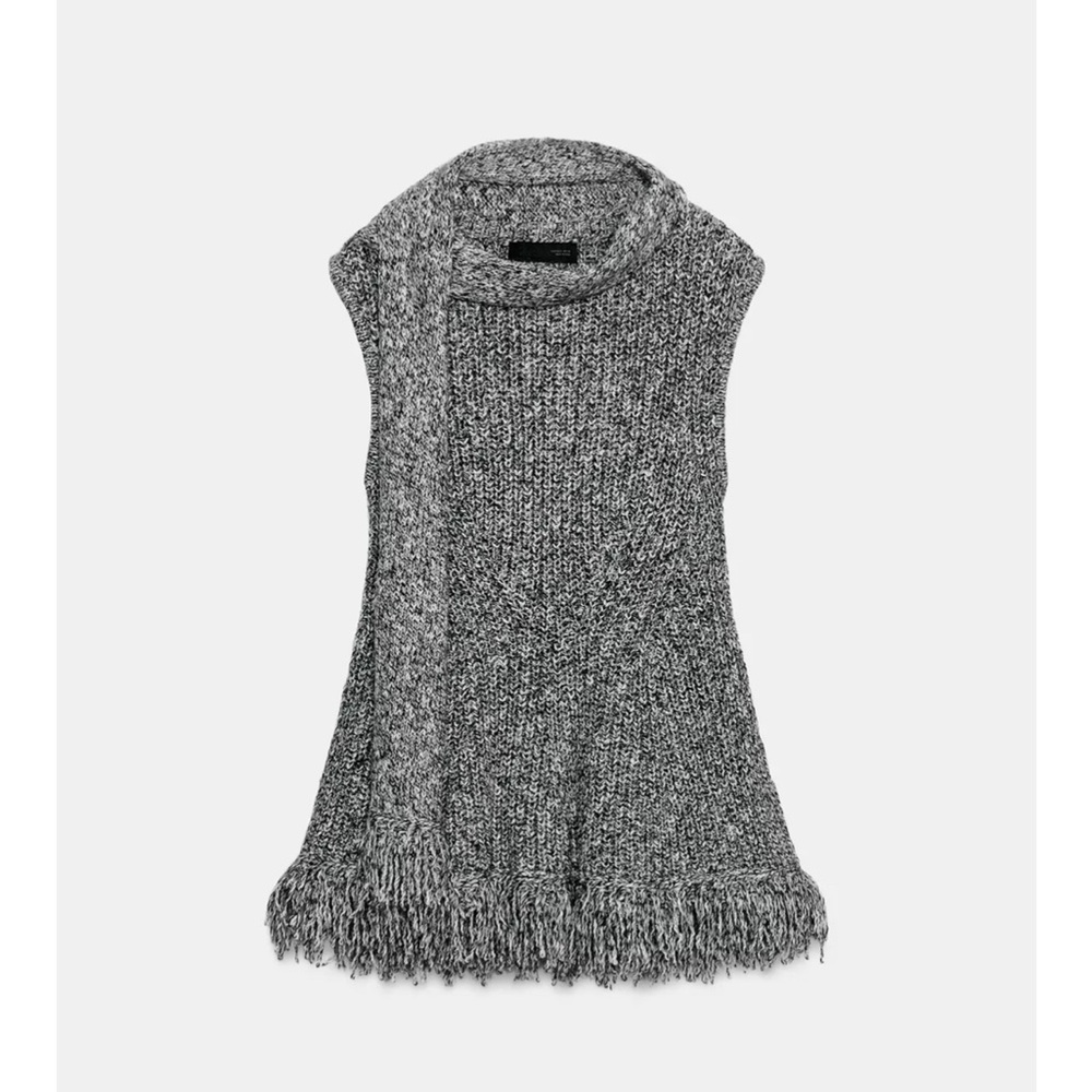 Zara Gray Sleeveless Knit Top With Scarf & Frayed Hem